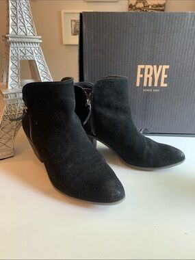 FRYE Black Suede Ankle Booties with Side Zip